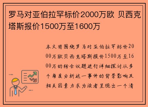 罗马对亚伯拉罕标价2000万欧 贝西克塔斯报价1500万至1600万
